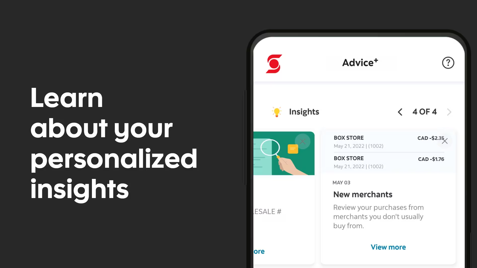 Scotiabank Advice+ personalized financial insights in the mobile banking app
